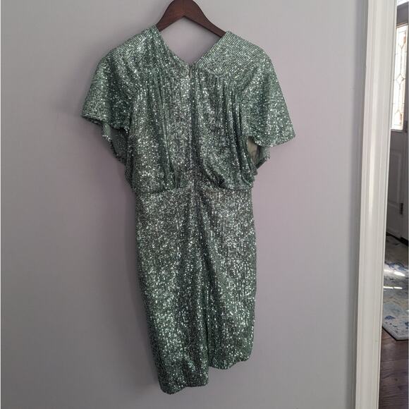 Women's Harlyn Mint Blue Sequin Dress XS Faux Wrap Front Cocktail Formal - Picture 5 of 8